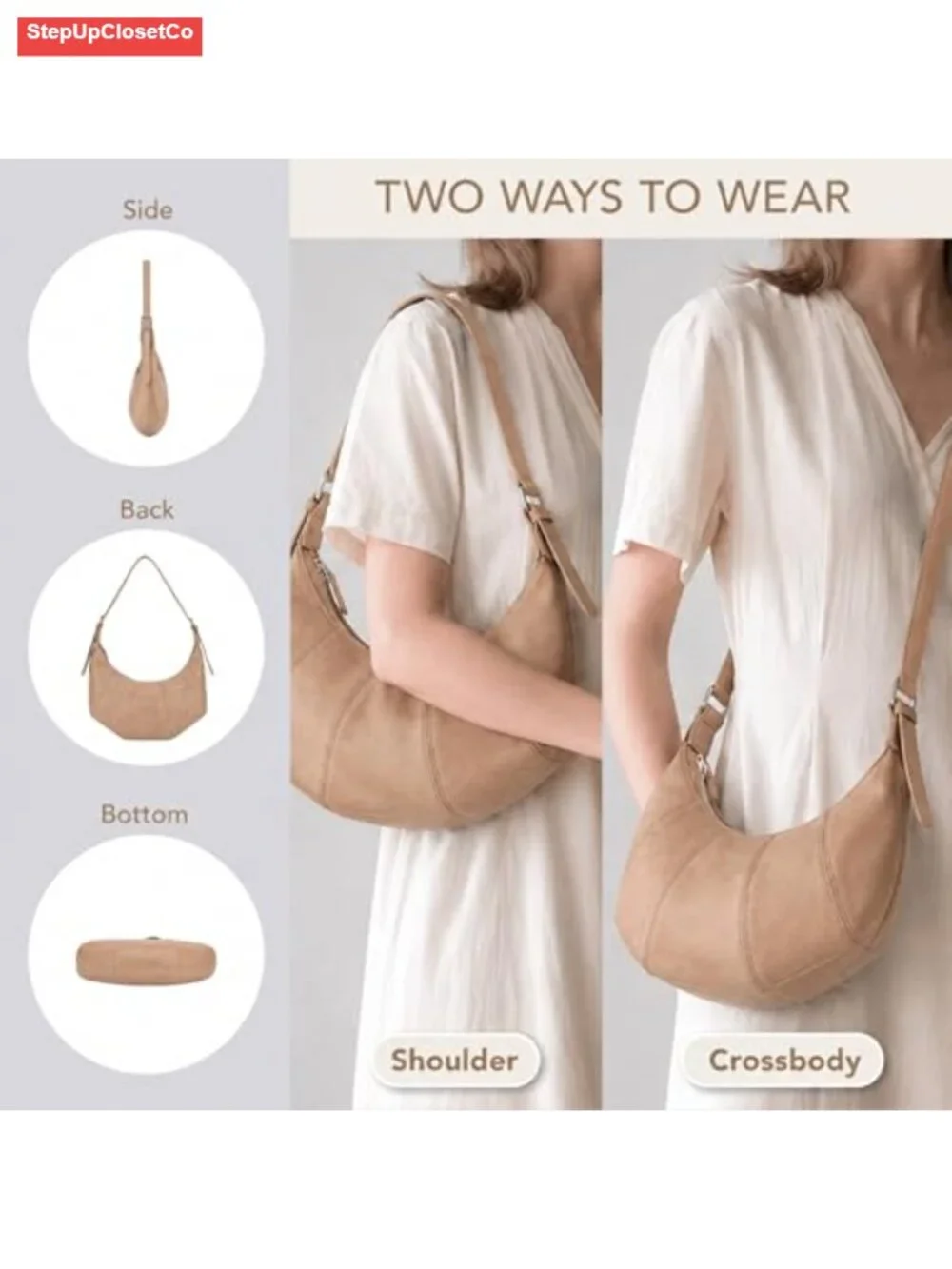 Slouchy Vegan Leather Hobo Shoulder Bag with 2 Adjustable Straps